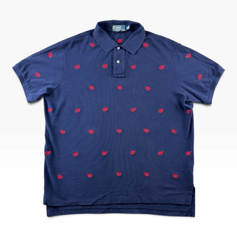 Polo Ralph Lauren Mens XL Blue Lobster Embroidered Polo Shirt Custom Fit Preppy